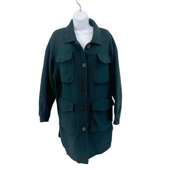 Nordstrom Emerald Green Wool Blend Shacket Coat Mid Length WMNS M Long Sleeve - Picture 9 of 11